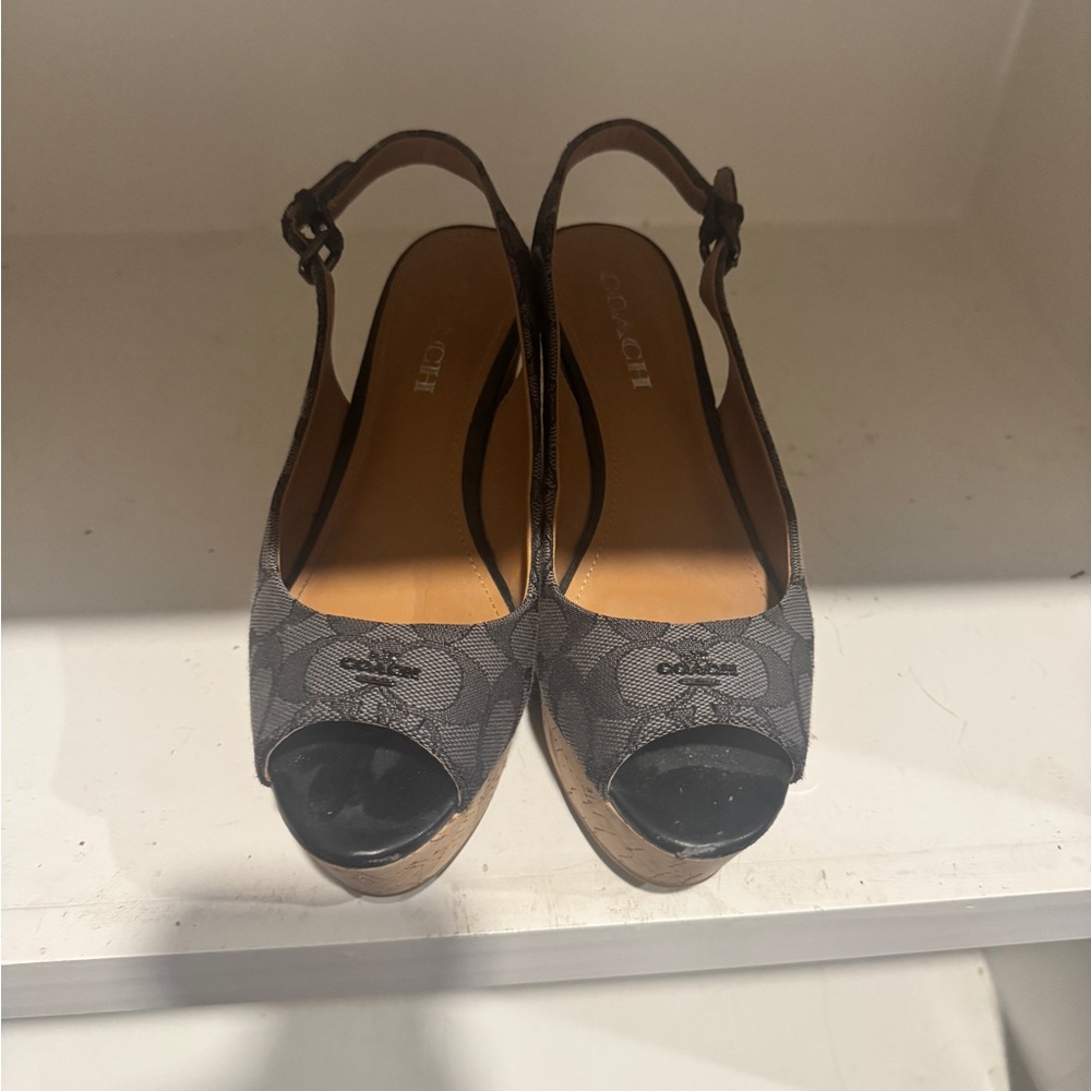 Coach Black and Gray Wedge Sandals
